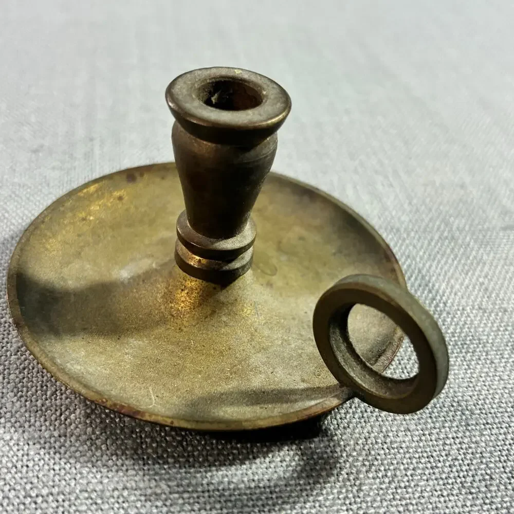 Vintage Solid Brass Mini Chamberstick Finger Loop Candle Holder 2 Inch Rustic